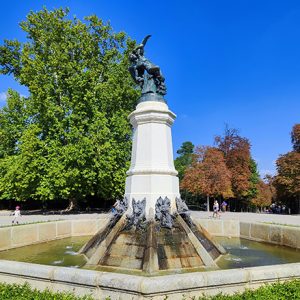Fountain of the Fallen Angel in El Retiro Park in Madrid (Spain)